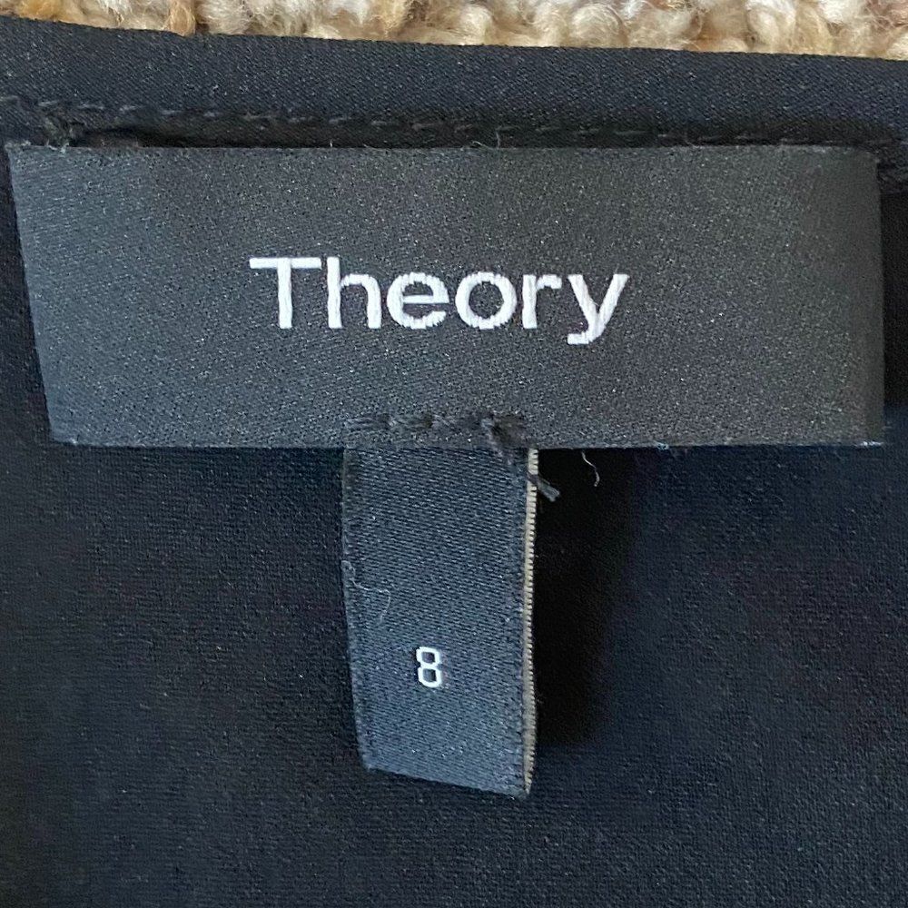 Theory Scarf Metallic Silk Long Sleeves Black Sheer Dress Size 8 - Picture 3 of 16